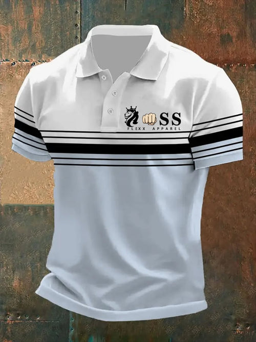 Men's Retro Letter Print Casual Polo Shirt