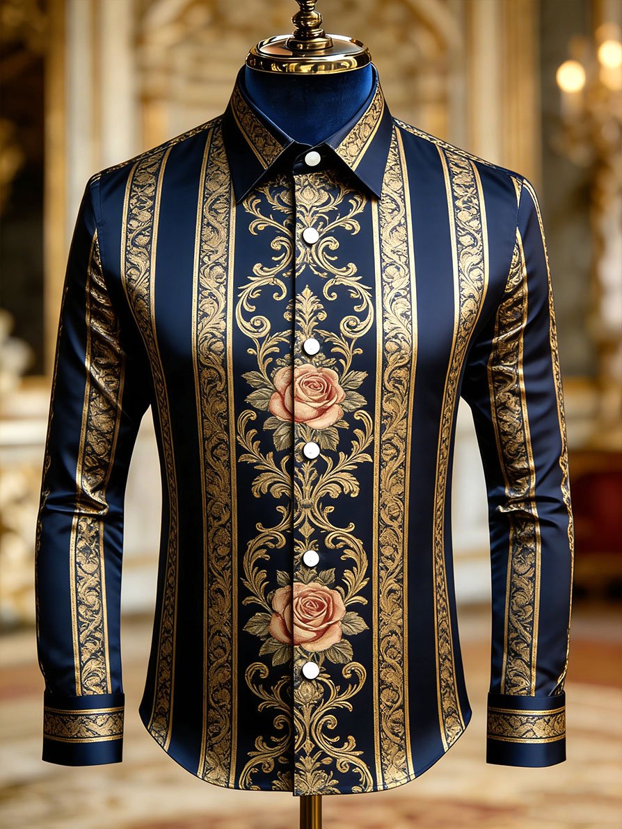 Men's Vintage Business Striped Baroque Long-Sleeved Shirt