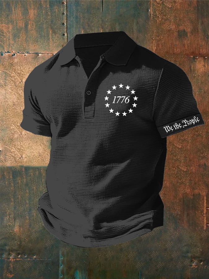 Men's 1776 We The People Print Waffle Polo Shirt