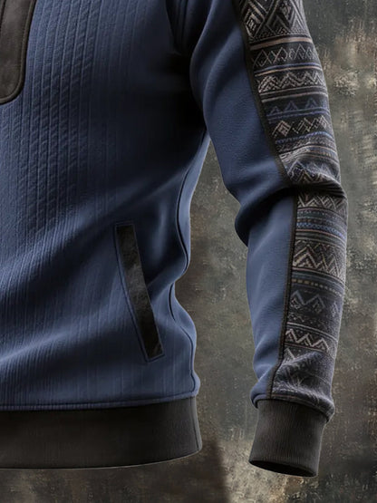 Men's Vintage Style Color-Block Half-Zip Long-Sleeved Sweatshirt