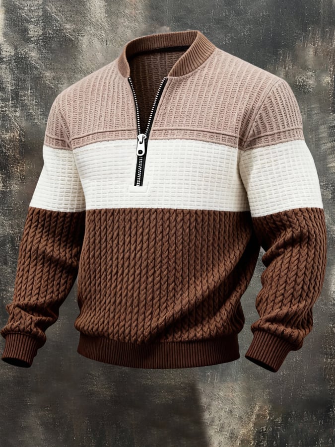 Men'S Casual Retro Half-Zip Stand-Collar Long-Sleeved Sweatshirt