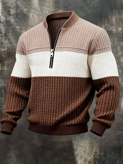 Men'S Casual Retro Half-Zip Stand-Collar Long-Sleeved Sweatshirt
