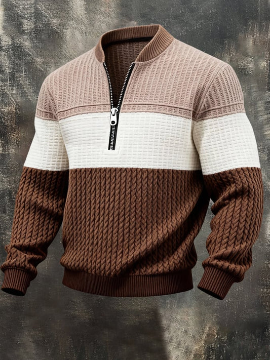Men'S Casual Retro Half-Zip Stand-Collar Long-Sleeved Sweatshirt