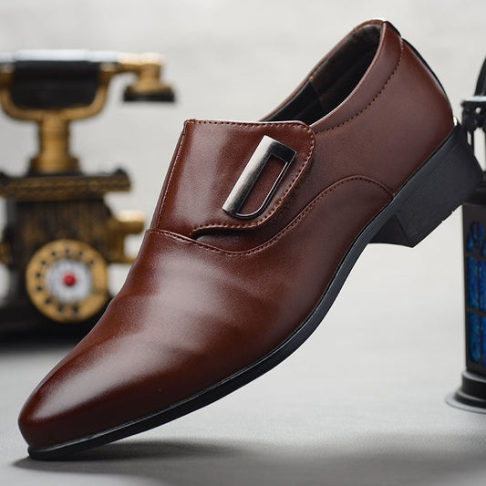 Men's Business Formal Casual Pointed Toe Loafers Faux Leather Shoes