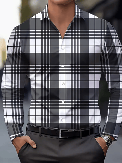 Men's Plaid Business Long Sleeve Shirt