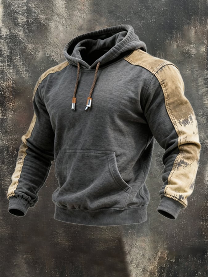 Men's Retro Contrast Color Stitching Hooded Casual Sweatshirt Suit