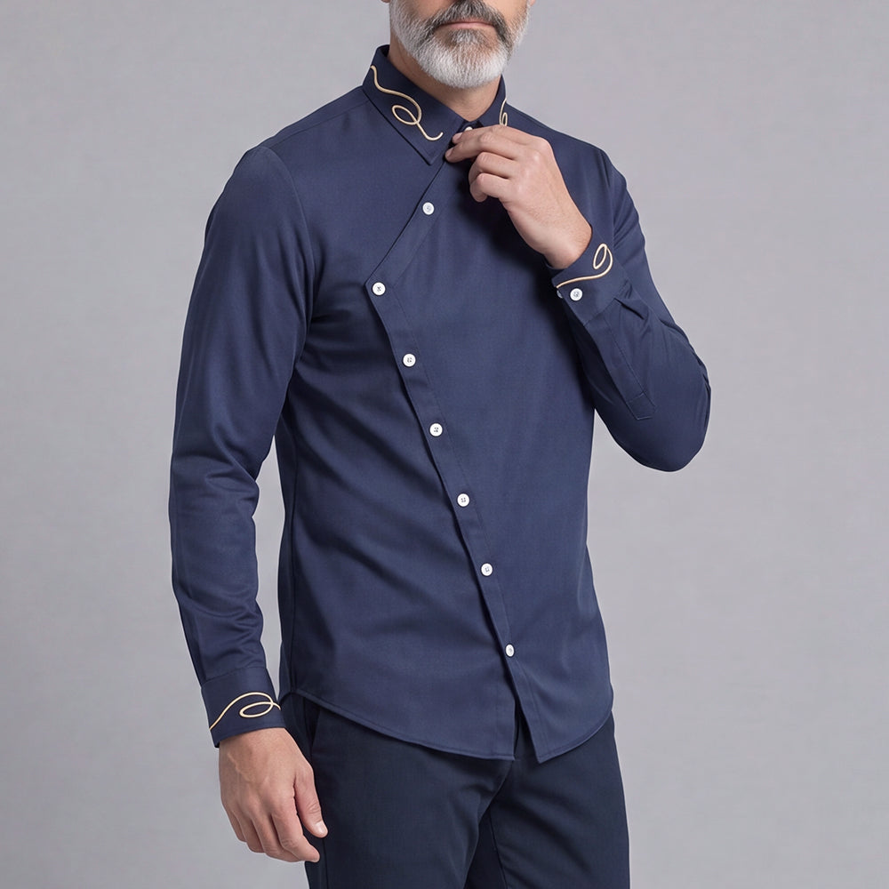 Men's Casual Solid-Color Slim-Fit Long-Sleeve Shirt
