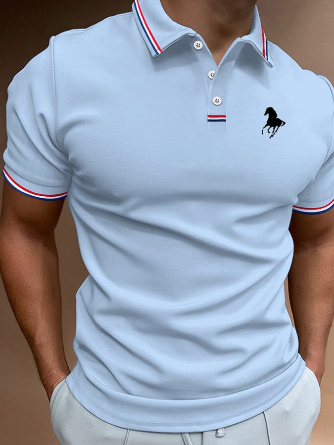 Men's Horse Print Casual Polo Shirt