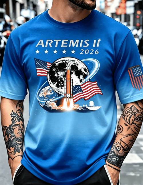 Men's Artemis II Moon Mission Themed Trendy T-Shirt for Space Enthusiasts
