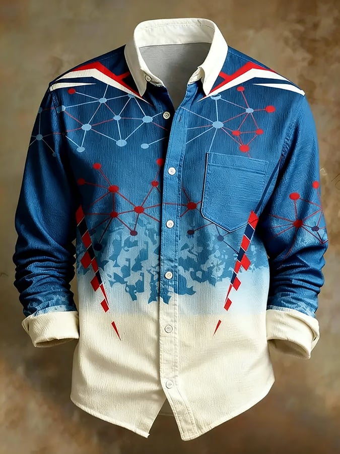 Men's Retro Abstract Art Print Comfortable Business Style Shirt