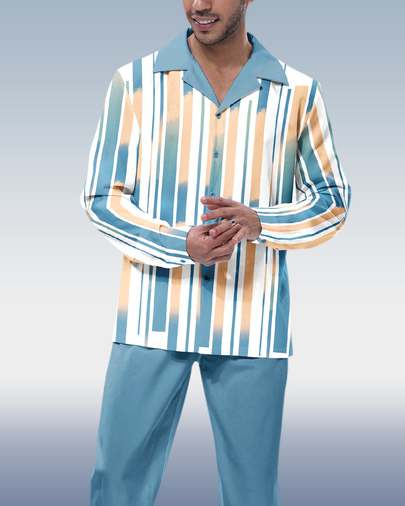 Suitmens Men's Blue Vertical Stripe Long Sleeve Walking Suit
