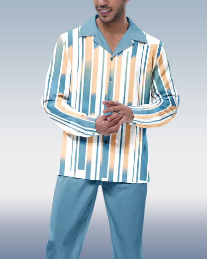 Suitmens Men's Blue Vertical Stripe Long Sleeve Walking Suit