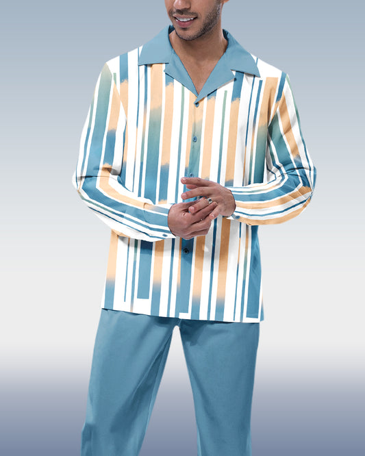 Suitmens Men's Blue Vertical Stripe Long Sleeve Walking Suit