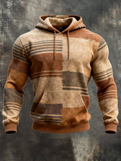 Men's Retro Distressed Color Block Print Casual Long Sleeve Sweatshirt