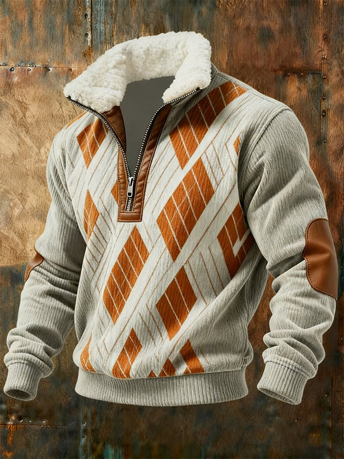 Men's Retro Geometric Quarter Zip Fleece Neck Sweatshirt