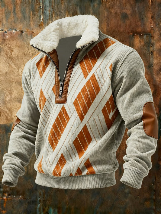 Men's Retro Geometric Quarter Zip Fleece Neck Sweatshirt