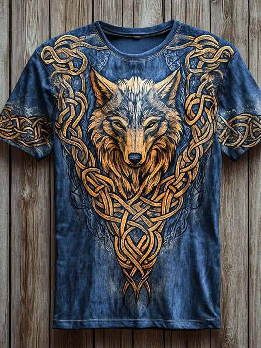 Men's Viking Celtic Wolf Art  T-shirt