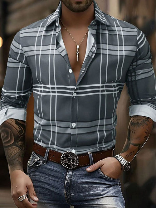 Men's Plaid Business Long Sleeve Shirt