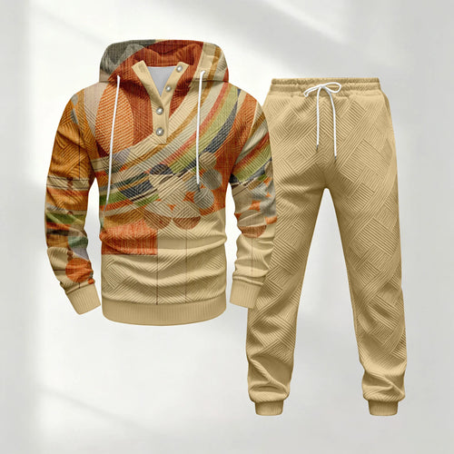 Men's Half-Button-Down Hooded Long-Sleeve Top and Pants Set