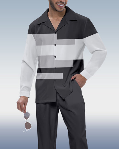 Men's Color Block Printed Long Sleeve Shirt Walking Suit 442
