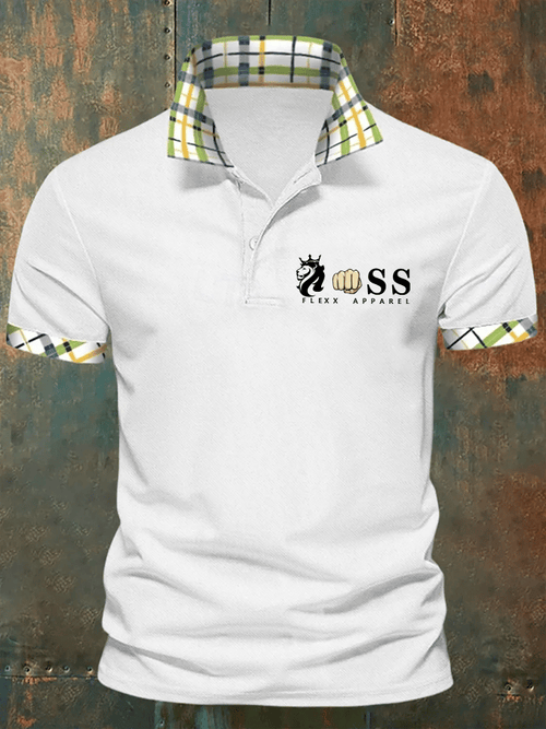 Men's Retro Letter Design Business Contrast Lapel Short-Sleeved Polo Shirt