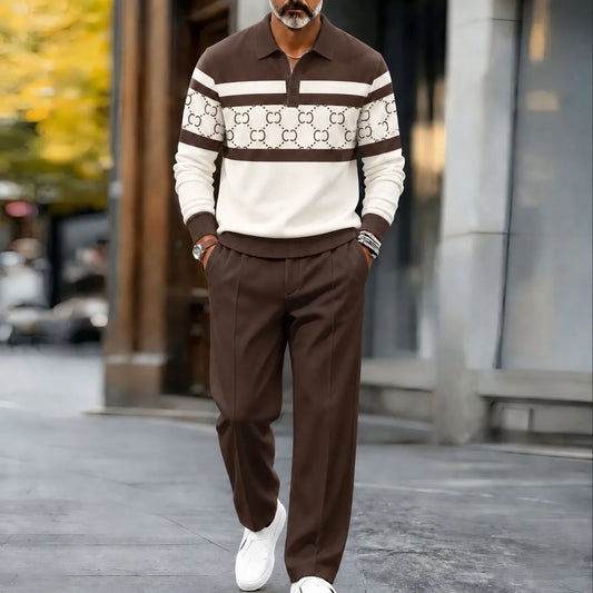 Men's Printed Polo Shirt and Pants Set