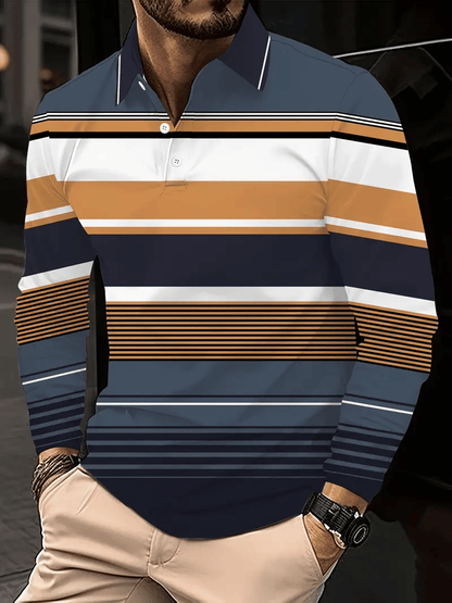 Men's Business Casual Striped Button-Down Polo