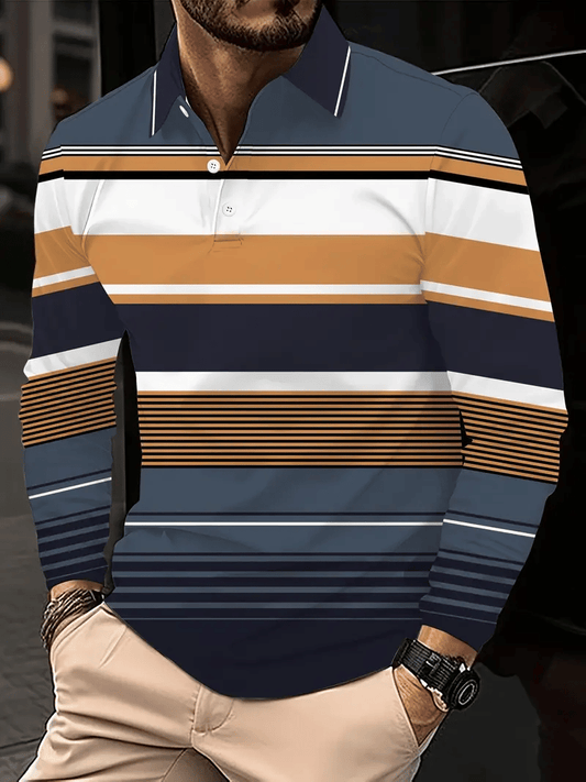 Men's Business Casual Striped Button-Down Polo