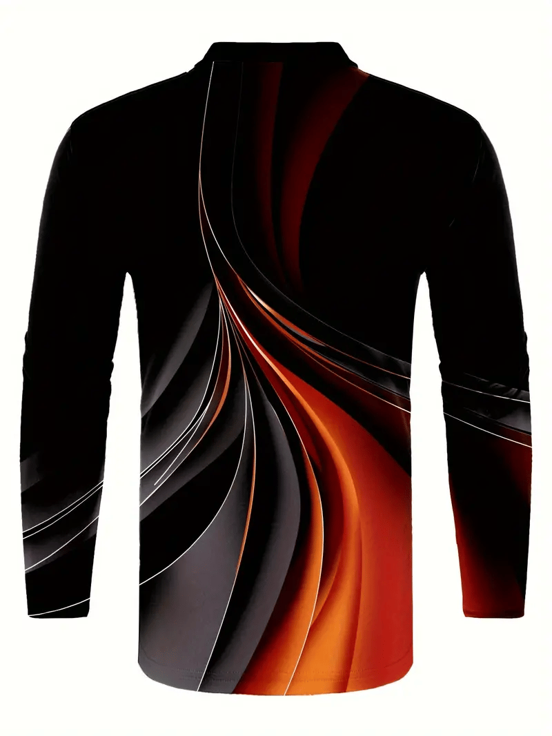 Men's Striped Luxe Zipper Neck Long Sleeve Polo Shirt