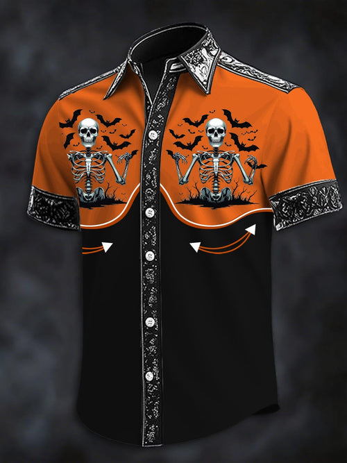 Men's Dark Skull Print Casual Short Sleeve Shirt