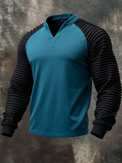 Men's Vintage Comfortable Color-Block Long-Sleeved T-Shirt