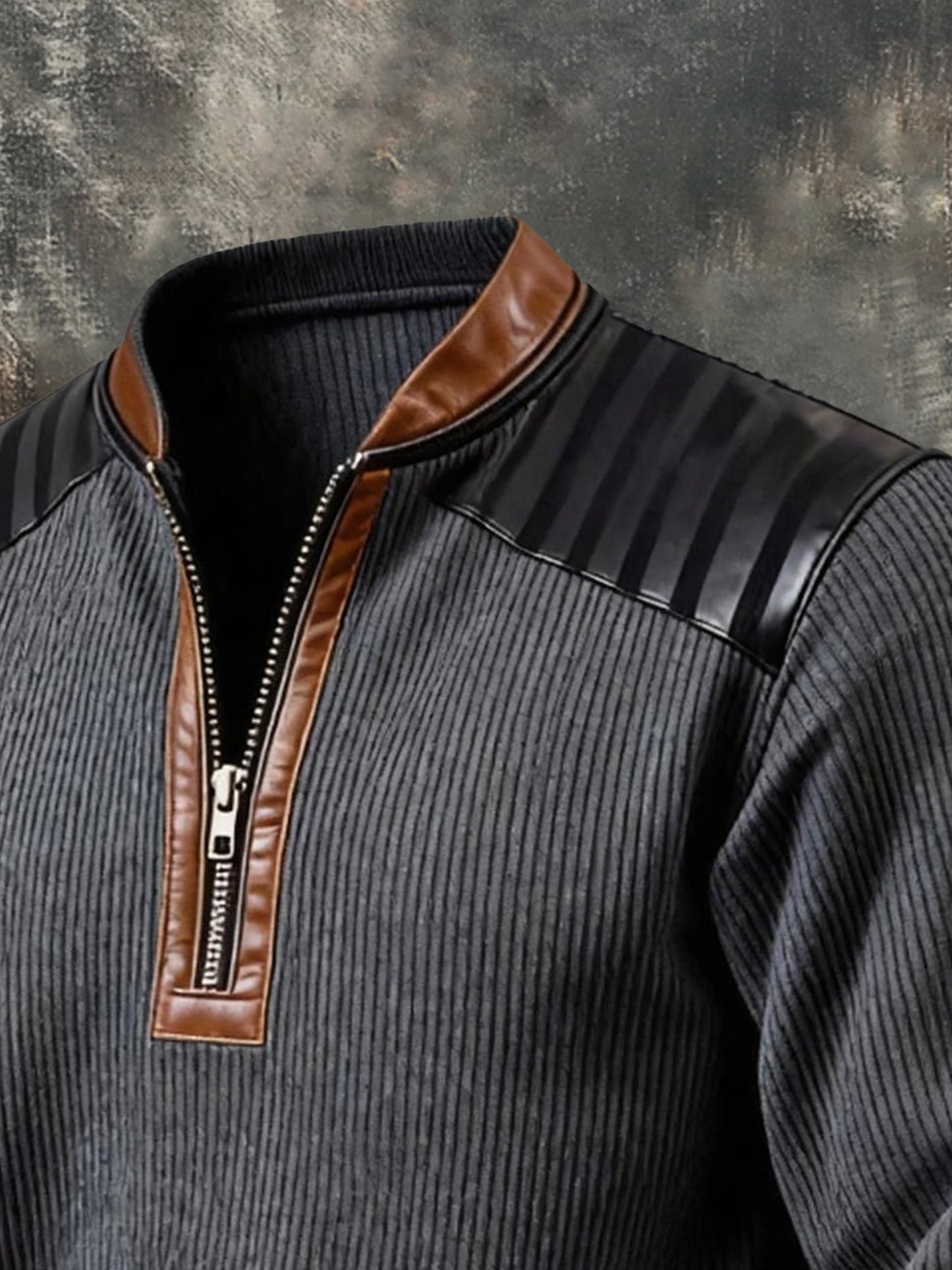 Men's Vintage Color-Block Printed Zip-Up Hoodie