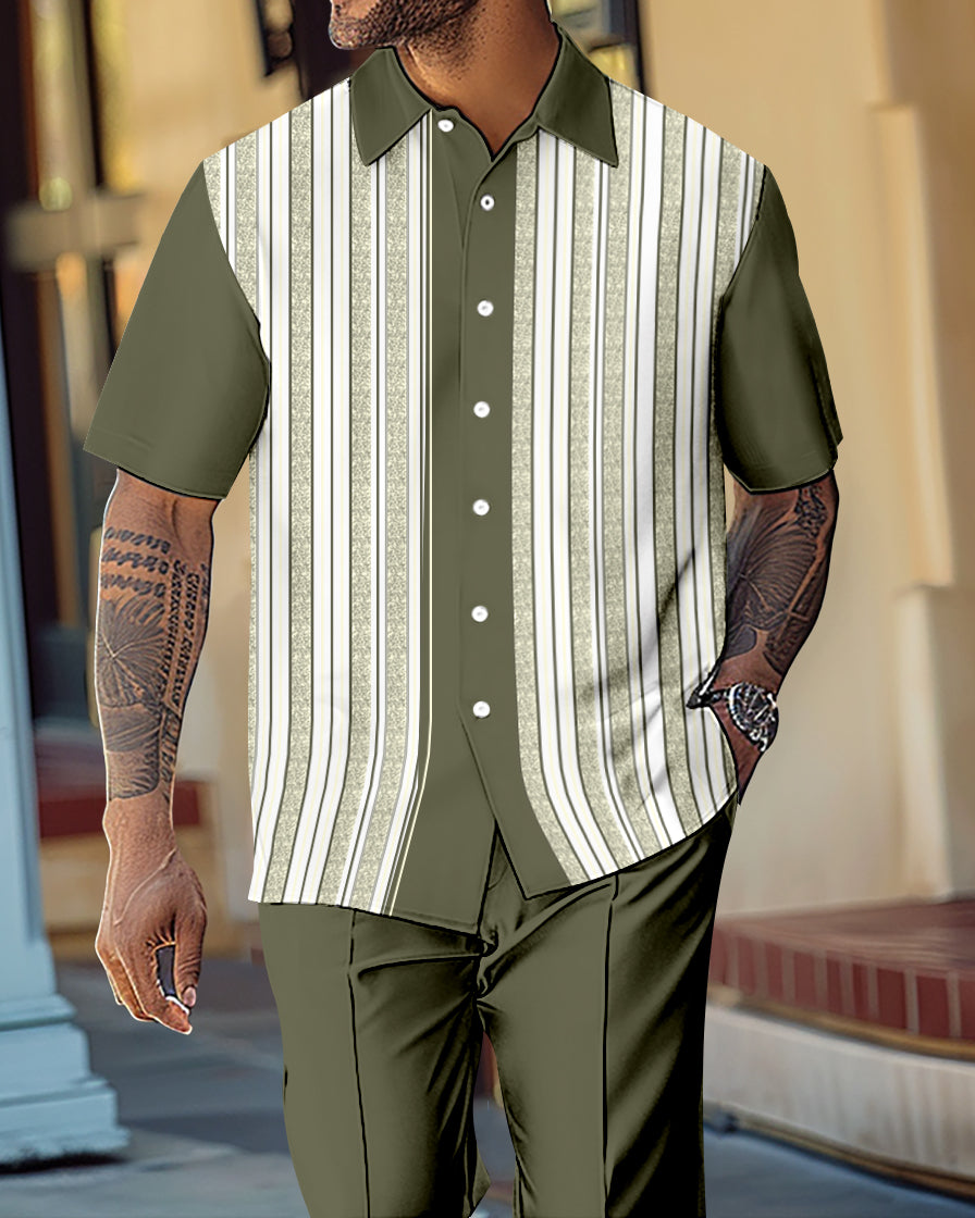 Men's retro colorblock printed short-sleeved shirt walking Suit 1103