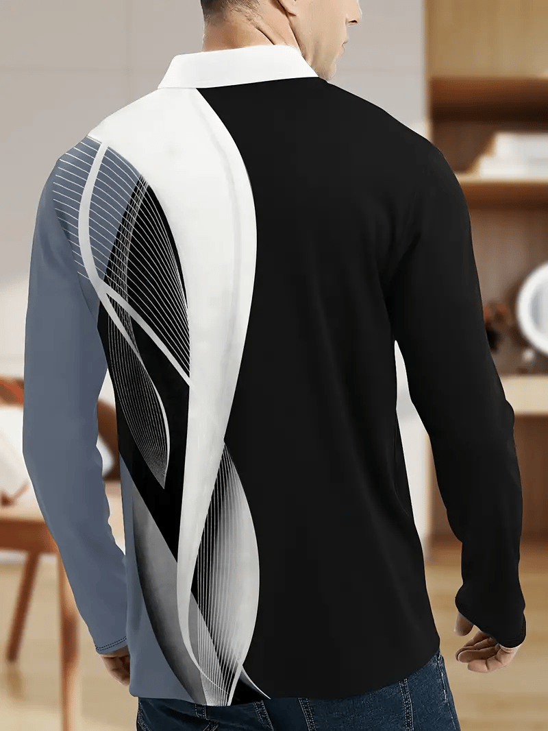 Men's Business Casual Striped Long-Sleeved Polo Shirt