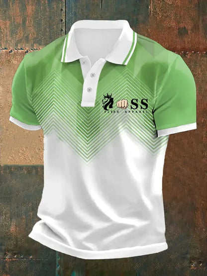 Men's Retro Letter Print Casual Polo Shirt