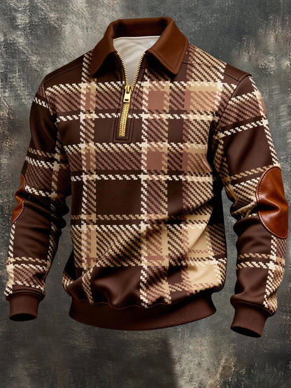 Men's Vintage Color-Block Printed Zip-Up Hoodie