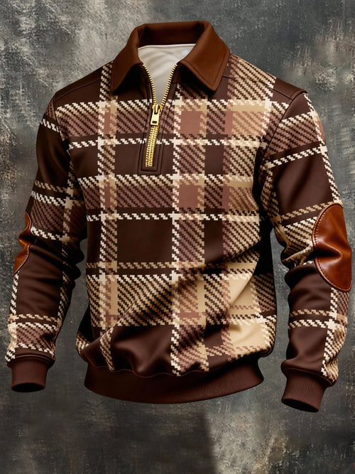 Men's Vintage Color-Block Printed Zip-Up Hoodie