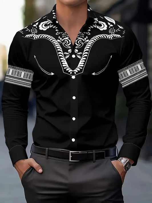 Men's Street Style Business Casual Printed Long Sleeve Shirt