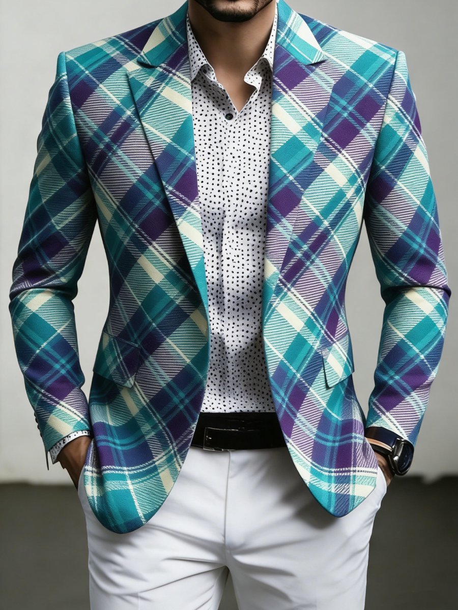 Men's Luxury Business Plaid Print Suit Jacket