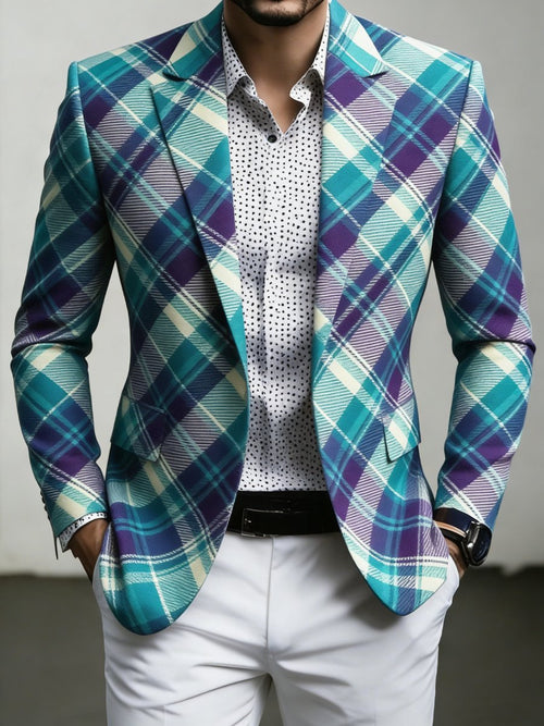 Men's Luxury Business Plaid Print Suit Jacket