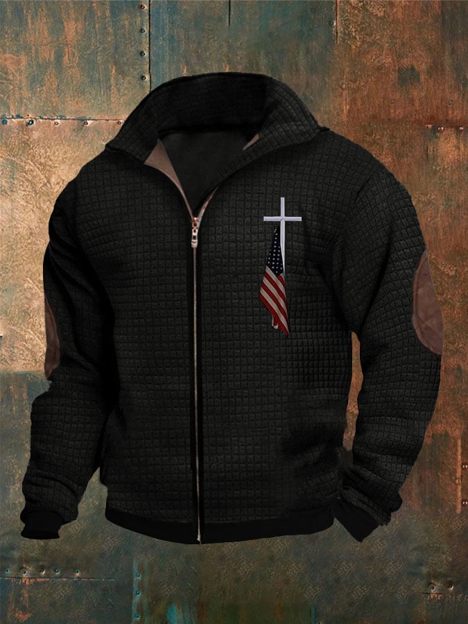 Men's Casual Faith Printed Zipper Long Sleeve Sweatshirt