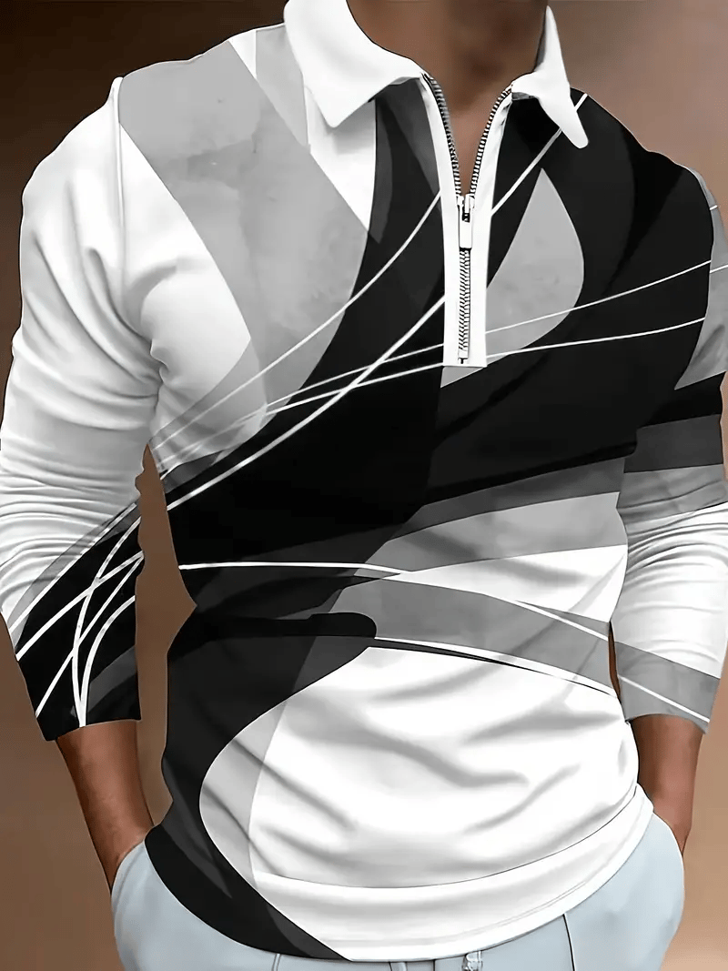 Men's Business Casual Striped Zip-Up Shirt