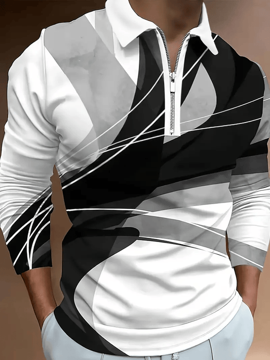 Men's Business Casual Striped Zip-Up Shirt