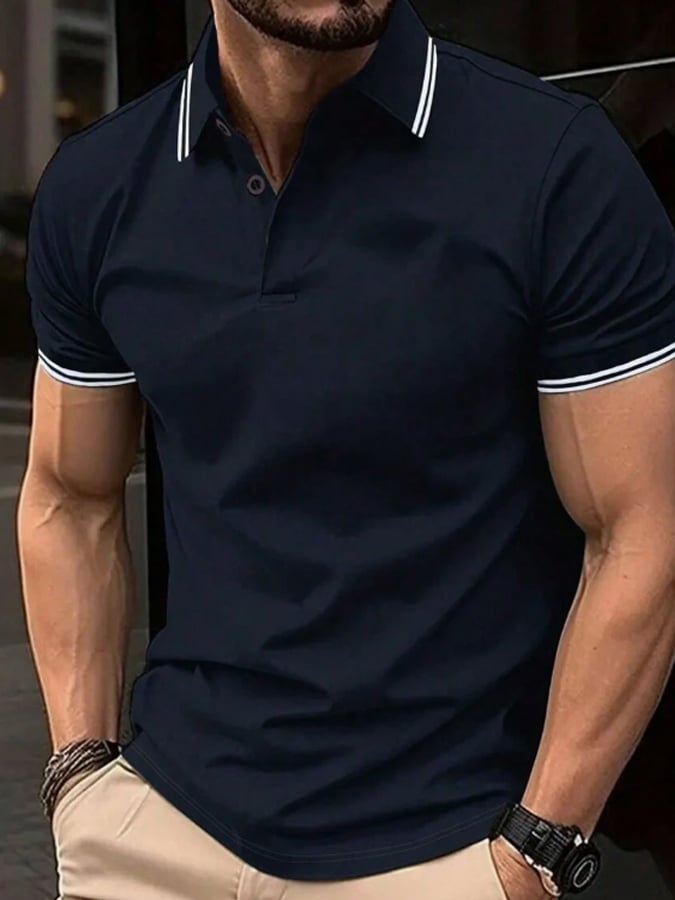Men's Classic Plaid Color Block Casual Business Fashion Polo Shirt