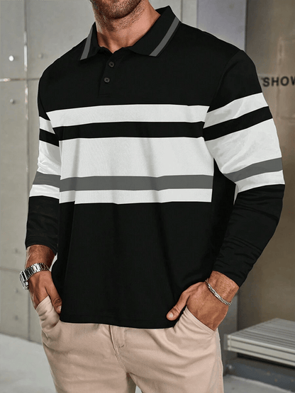 Men's Striped Business Casual Long Sleeve Polo Shirt