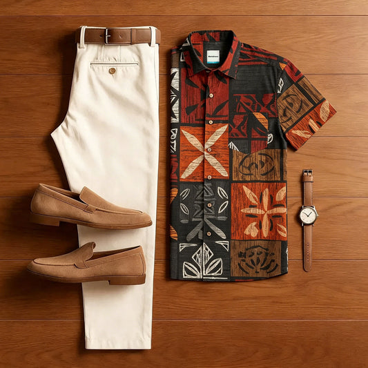 Retro Tribal Grid Print Men 2 Piece Set