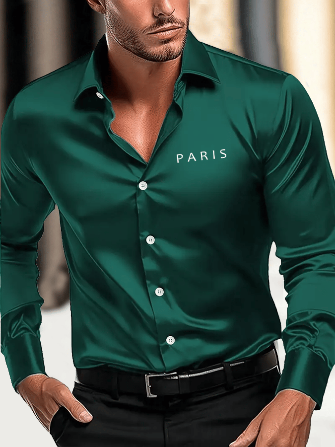 Men's Vintage Business Casual Printed Satin Long Sleeve Shirt
