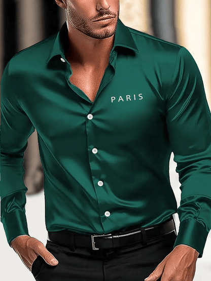 Men's Vintage Business Casual Printed Satin Long Sleeve Shirt