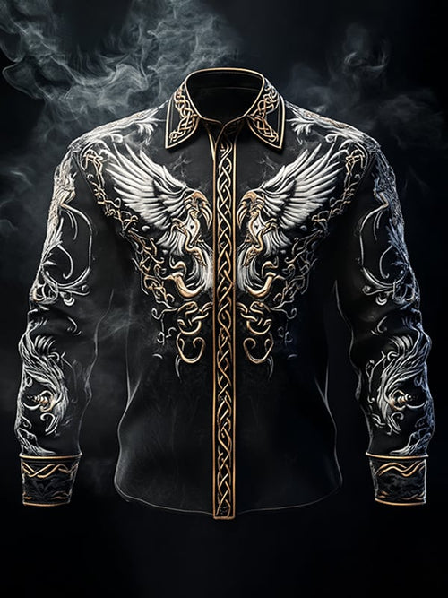 Men's Vintage Viking Print Long Sleeve Shirt