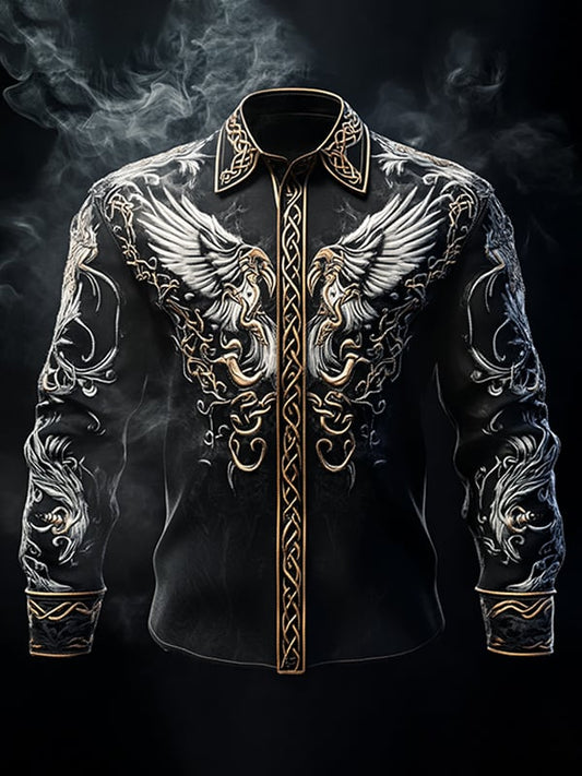 Men's Vintage Viking Print Long Sleeve Shirt
